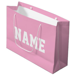 Bolsa De Regalo Grande Deportivo TU NOMBRE Texto Blanco Sobre Rosa Claro