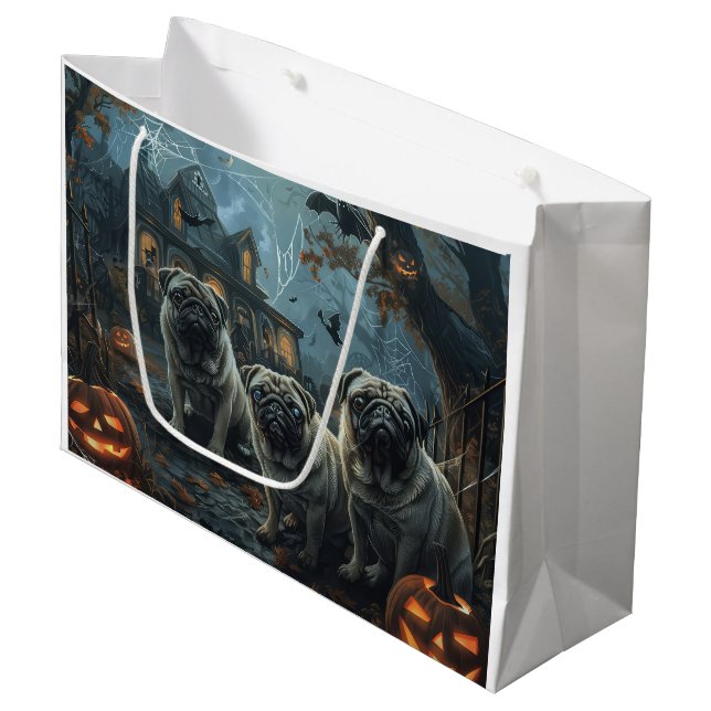 Bolsa De Regalo Grande Deslumbramiento de la noche de Pug Halloween (Angulo Anverso)