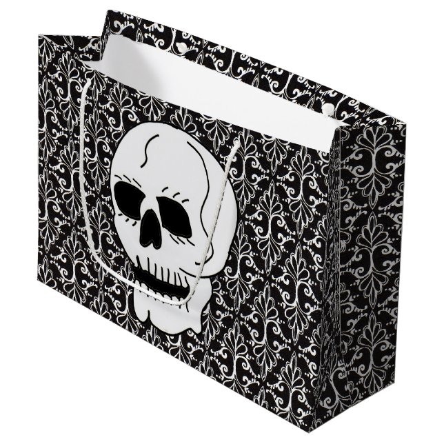 Bolsa De Regalo Grande Desplazamientos de damasco blanco negro Skull (Angulo Anverso)