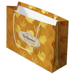 Bolsa De Regalo Grande Día de Acción de Gracias Relieve metalizado dorado