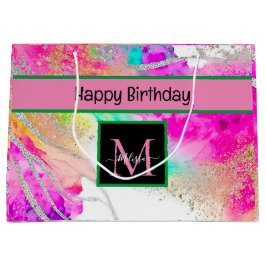 Bolsa De Regalo Grande Día de cumpleaños holográfico monograma moderno