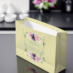 Bolsa De Regalo Grande Día de la Madre feliz - rosa y guirnaldas de la