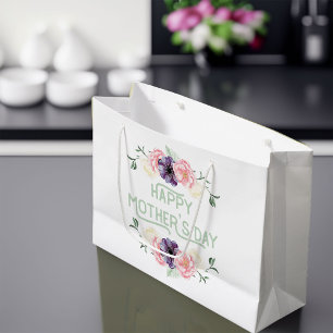 Bolsa De Regalo Grande Día de la Madre feliz - rosa y guirnaldas de la