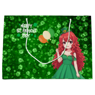 Bolsa De Regalo Grande día de San Patricio linda, chica anime irlandesa