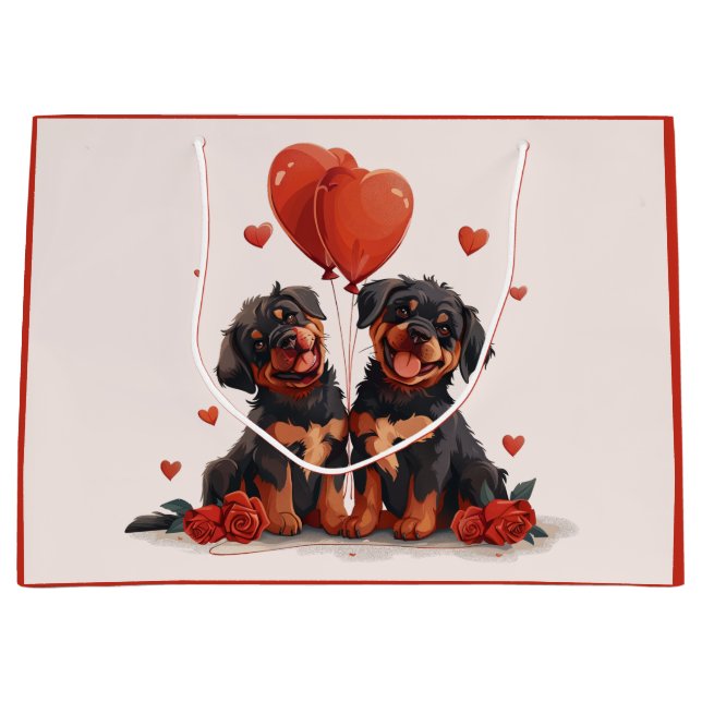 Bolsa De Regalo Grande Día de San Valentín Perros Rottweiler (Anverso)