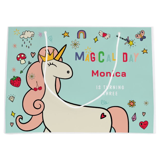Bolsa De Regalo Grande Día mágico lindo personalizado unicornio cumpleaño (Anverso)