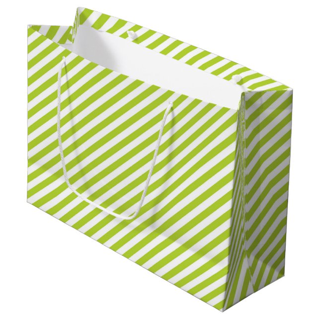 Bolsa De Regalo Grande Diagonal lime green and white stripes pattern (Angulo Anverso)
