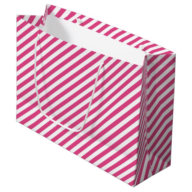 Bolsa De Regalo Grande Diagonal pink and white stripes pattern (Angulo Anverso)