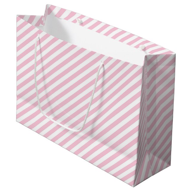 Bolsa De Regalo Grande Diagonal white and pink stripes pattern (Angulo Anverso)