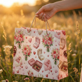 Bolsa De Regalo Grande Diamond Rings, Roses & Luxury Gift Boxes Pattern