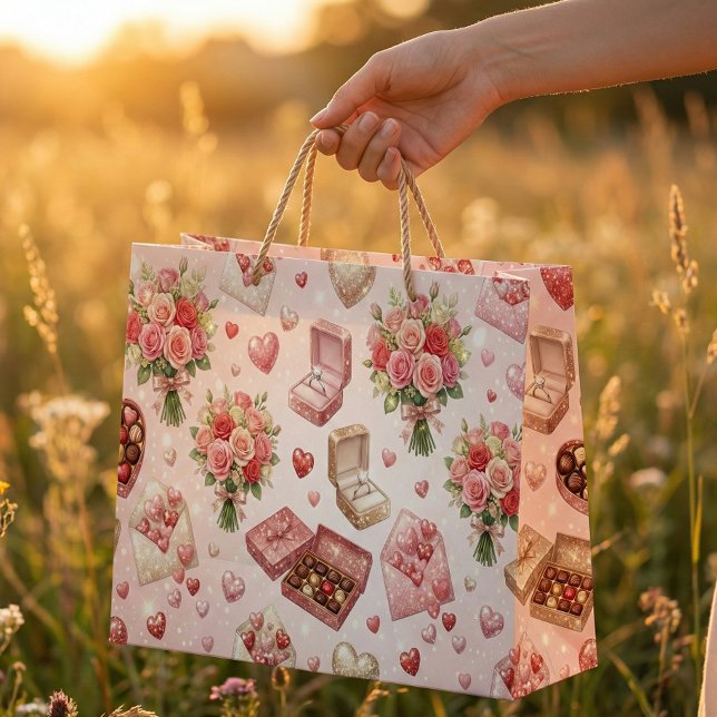 Bolsa De Regalo Grande Diamond Rings, Roses & Luxury Gift Boxes Pattern (Subido por el creador)