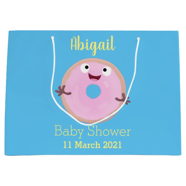 Bolsa De Regalo Grande Dibujo animado de donut glaseado rosa lindo y feli (Anverso)