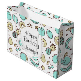 Bolsa De Regalo Grande Dibujo de Línea de Cumpleaños de Patrón de Frutas