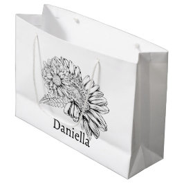 Bolsa De Regalo Grande Dibujo de línea negra de crisantemo con su nombre