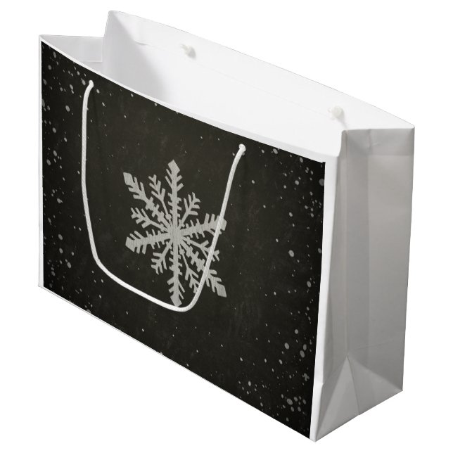 Bolsa De Regalo Grande Dibujo de tiza blanco del copo de nieve del (Angulo Anverso)