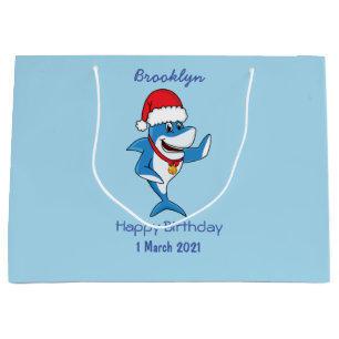 Bolsa De Regalo Grande Dibujo divertido de tiburón de Navidad en estilo c
