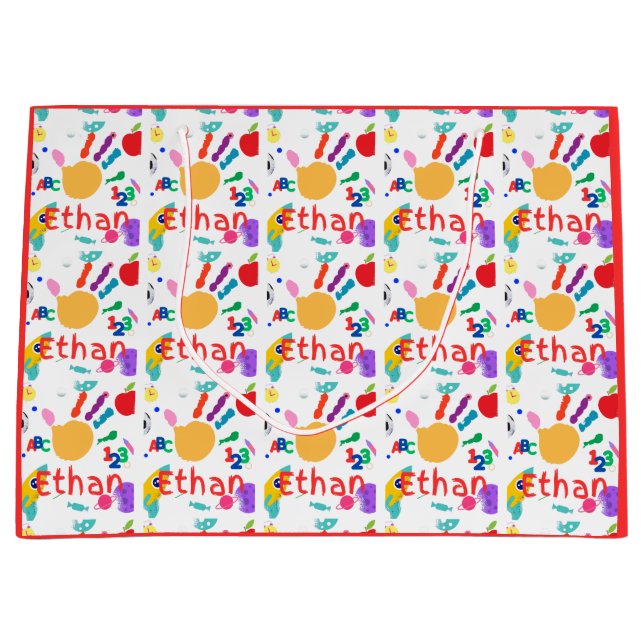Bolsa De Regalo Grande Dibujo personalizado de ABC para niños Mano pintad (Anverso)