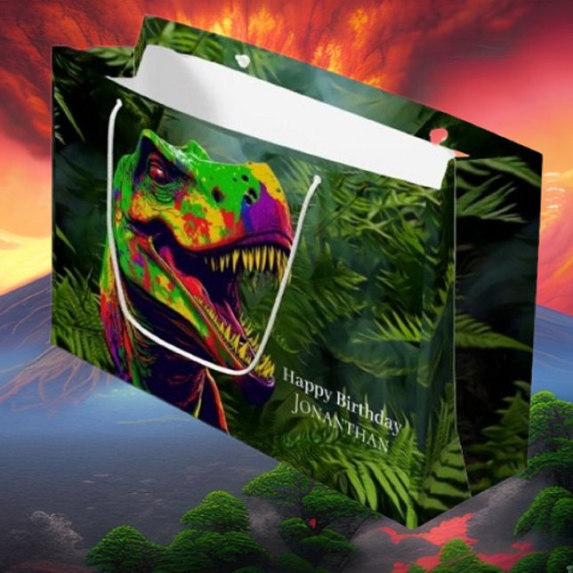 Bolsa De Regalo Grande Dino feliz cumpleaños niños Jungle (Bring your dream party to life with our selection of quality Dinosaur themed party supplies )