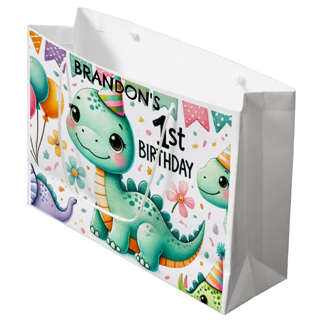 Bolsa De Regalo Grande Dinosaur Dino Fiesta de cumpleaños 1 (Angulo Anverso)
