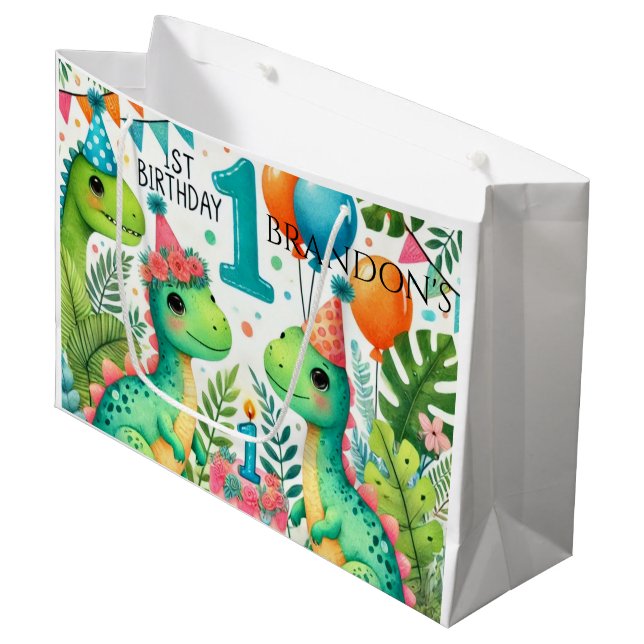 Bolsa De Regalo Grande Dinosaur Dino Fiesta de cumpleaños 1 (Angulo Anverso)