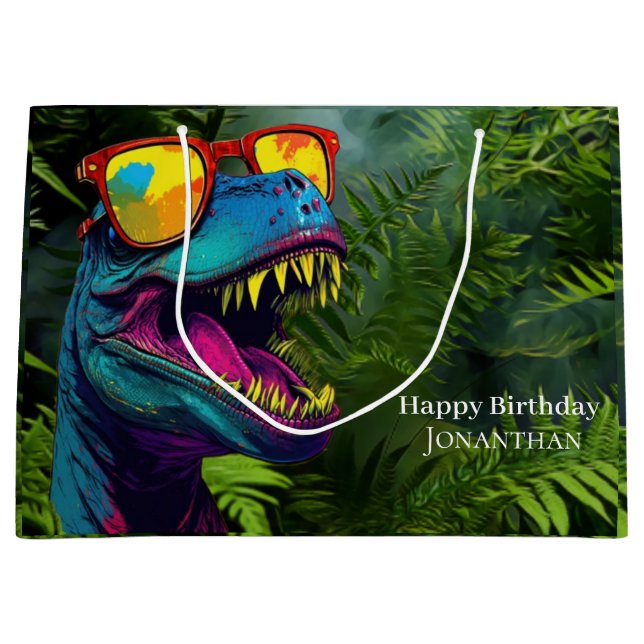 Bolsa De Regalo Grande Dinosaur Guay Purple Jungle (Anverso)