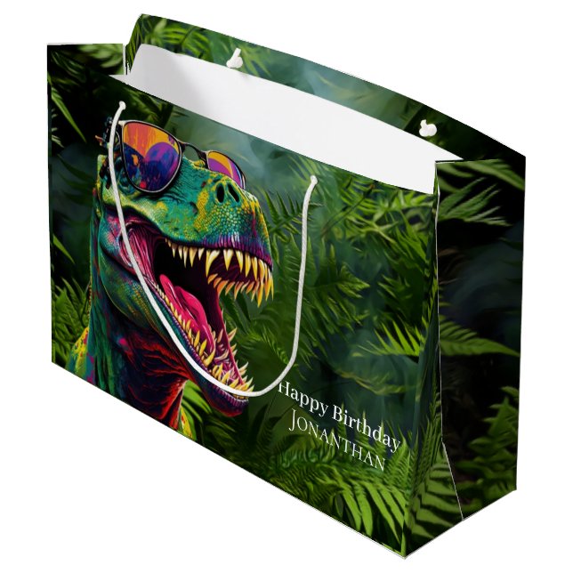 Bolsa De Regalo Grande Dinosaurios Niños felices cumpleaños Jungla (Angulo reverso)