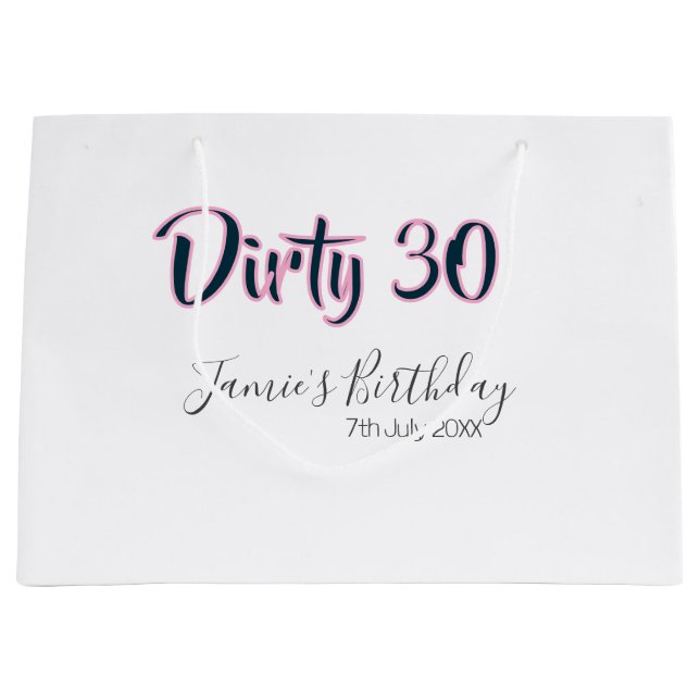 Bolsa De Regalo Grande Dirty 30 happy birthday name date pink gray callig (Anverso)