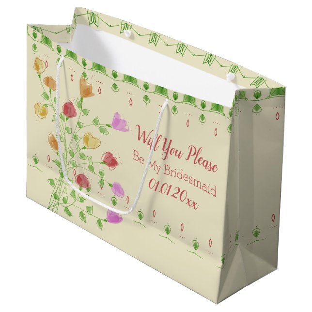 Bolsa De Regalo Grande Diseñador decorativo de flores pasteles (Angulo Anverso)