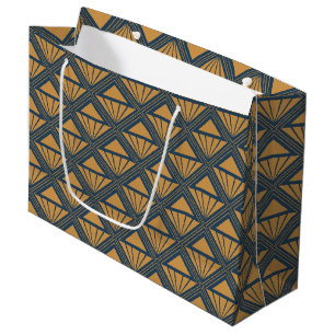 Bolsa De Regalo Grande Diseño Art Déco dorado y azul oscuro con rombos
