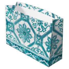 Bolsa De Regalo Grande Diseño azul portugués tradicional de las tejas