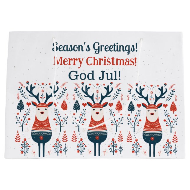 Bolsa De Regalo Grande Diseño de ciervos de Navidades de hidrógeno: escan (Anverso)