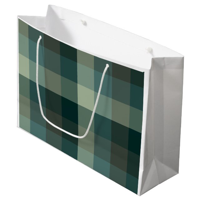 Bolsa De Regalo Grande Diseño de Cuadro de Gingham Verde  (Angulo Anverso)