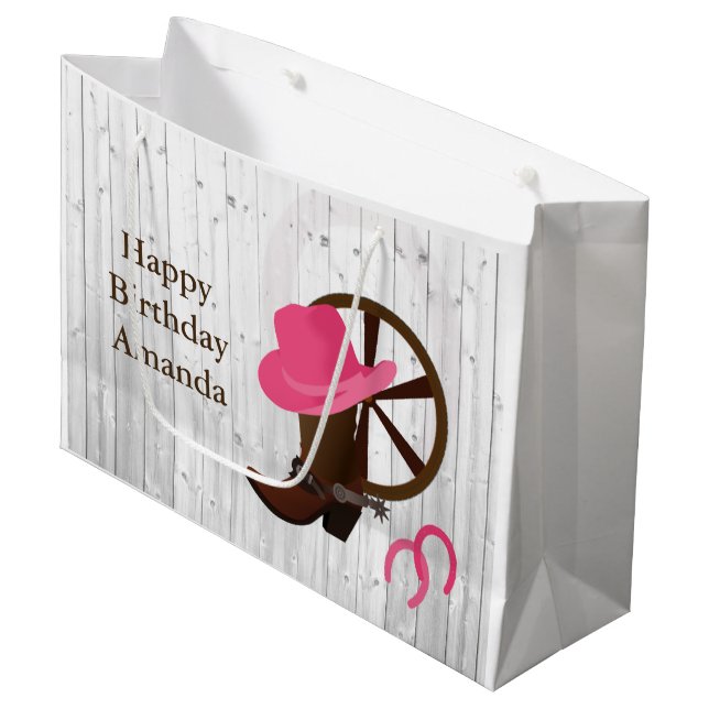 Bolsa De Regalo Grande Diseño de madera rústica para el arranque de vaca  (Angulo Anverso)