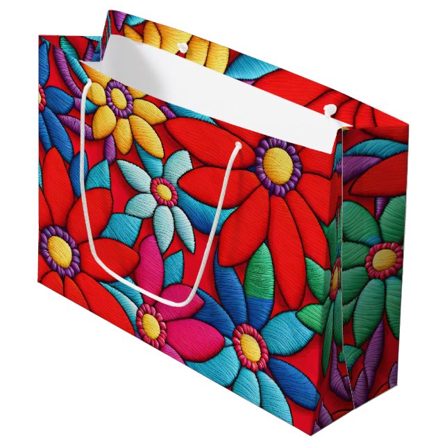 Bolsa De Regalo Grande Diseño de margarita bordado (Angulo Anverso)