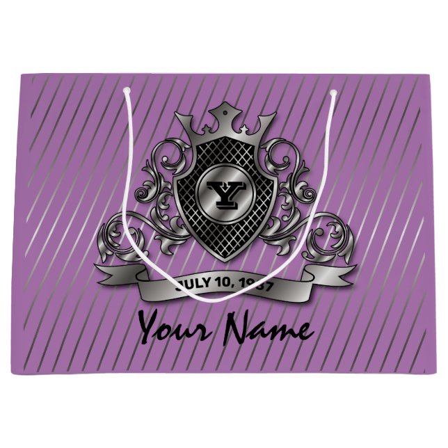 Bolsa De Regalo Grande Diseño de Monograma Elegante Personalizado Plata (Anverso)