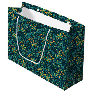 Bolsa De Regalo Grande Diseño de patrón floral elegante en amarillo y azu