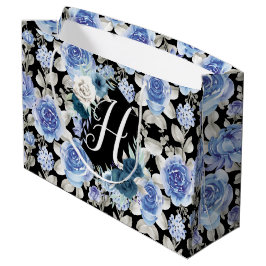 Bolsa De Regalo Grande Diseño de patrón floral vintage azul personalizado
