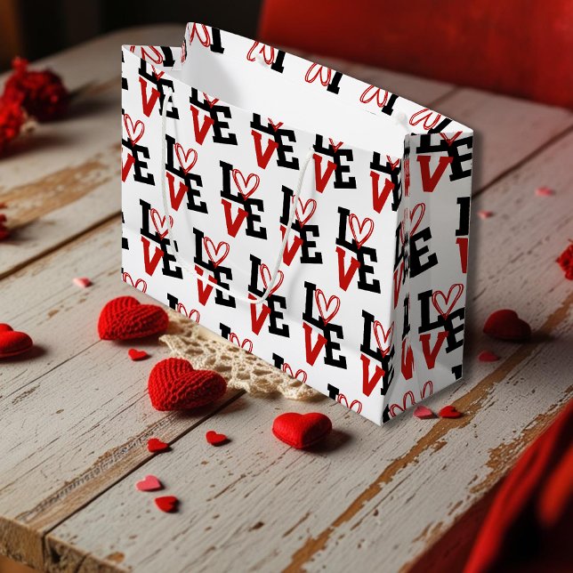 Bolsa De Regalo Grande Diseño de patrón romántico negrita rojo y negro (Bold Red and Black Romantic Pattern Design Large Gift Bag)