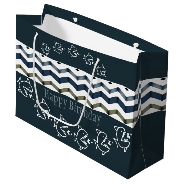 Bolsa De Regalo Grande Diseño de pez con patrones azules (Angulo Anverso)