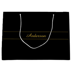 Bolsa De Regalo Grande Diseño de texto simple personalizable dorado y neg