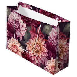 Bolsa De Regalo Grande Diseño del patrón Dahlia rosa rojo acuarela