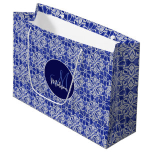 Bolsa De Regalo Grande Diseño elegante azul grisáceo inicial monogramado