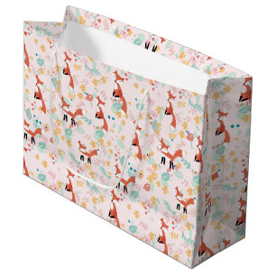 Bolsa De Regalo Grande Diseño Floral de Zorro Lindo Rosa