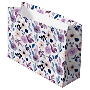 Bolsa De Regalo Grande Diseño floral delicado con hojas de lavanda navy