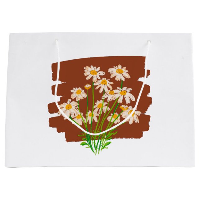 Bolsa De Regalo Grande Diseño floral rústico sobre fondo marrón (Anverso)