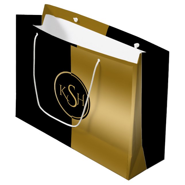 Bolsa De Regalo Grande Diseño geométrico moderno y de oro negro (Angulo Anverso)