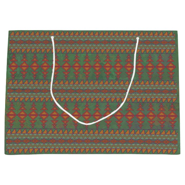 Bolsa De Regalo Grande Diseño geométrico verde del suroeste de Sagebrush  (Anverso)