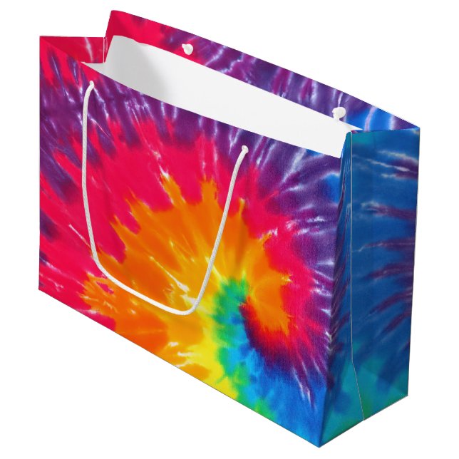 Bolsa De Regalo Grande Diseño Neon Rainbow Retro Tie Dye (Angulo Anverso)