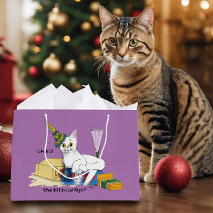 Bolsa De Regalo Grande Divertidas consecuencias de Nochevieja Gato blanco