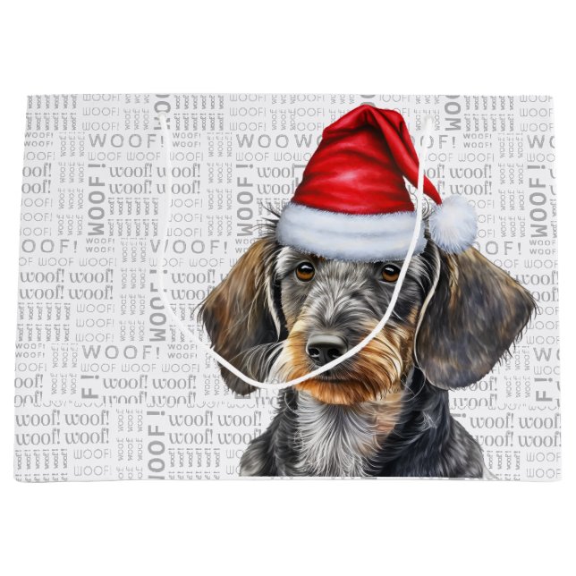 Bolsa De Regalo Grande Divertidas Navidades Perro Wirehair Dachshund Pala (Anverso)